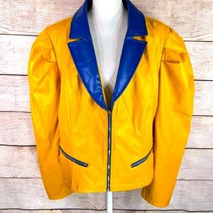 NEW! Ashley Stewart 22 Cropped Faux Leather Nugget Gold Blue Collar Moto Jacket